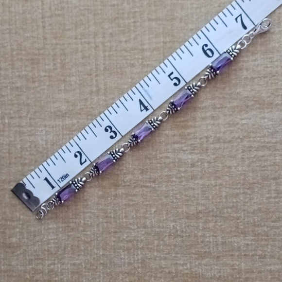 Silver Tone Glass Amethyst Bracelet - Picture 4 of 8